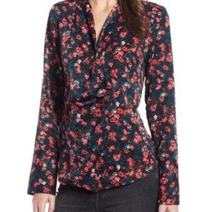 Something Navy Floral Draped Front Top Size XS